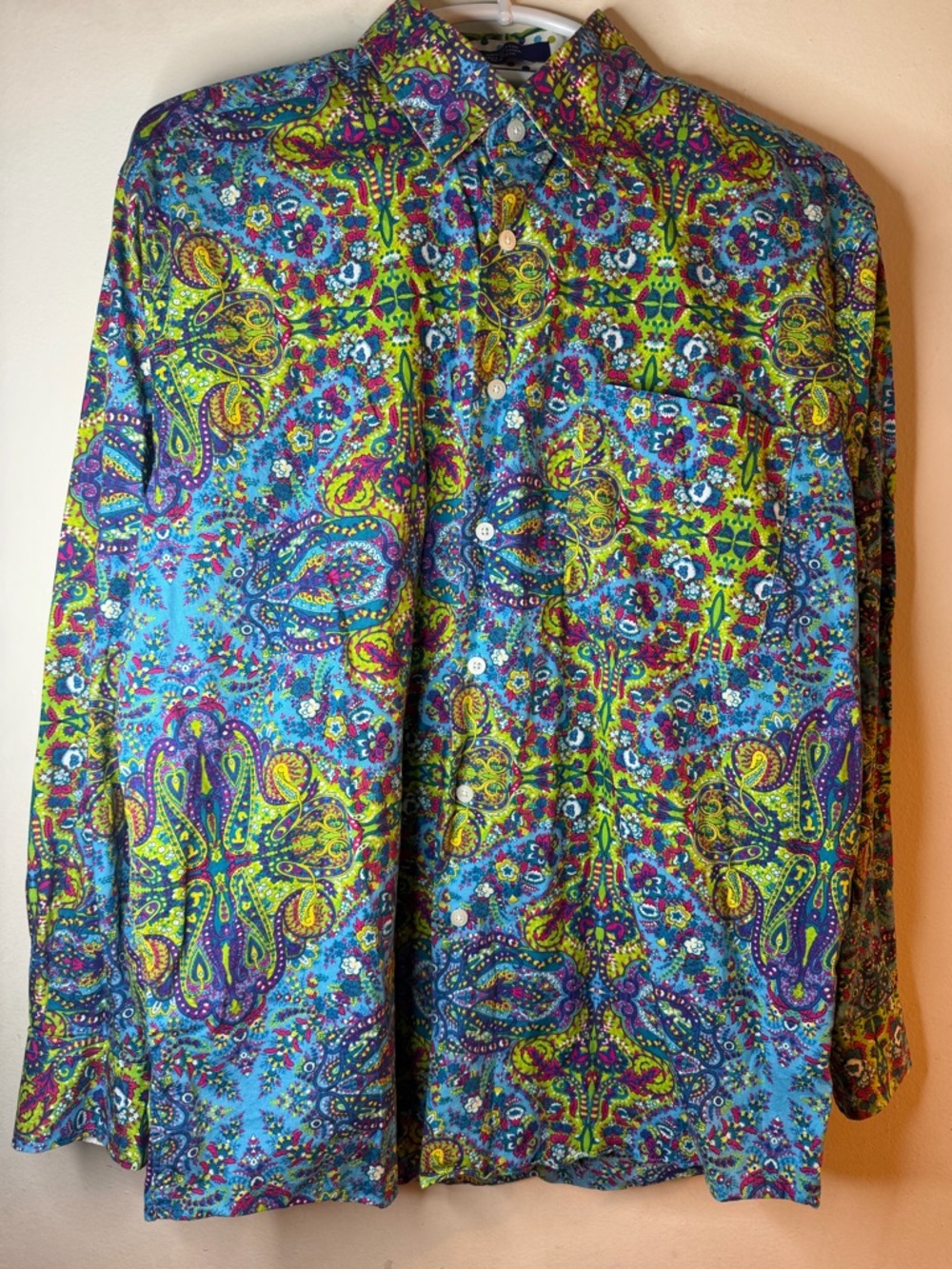 Alan Flusser Paisley Button Down Shirt Mens M Colorful Retro Statement